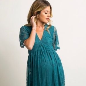 Pinkblush Teal Mesh Overlay Maternity Maxi Dress